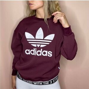 adidas The Brand With The 3 Stripes Burgundy Crew Neck Sweatshirt